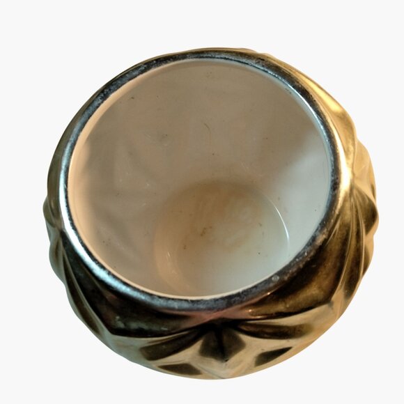 Gold Ornament Shape Vase Planter Pot Textured Ceramic - Picture 3 of 7